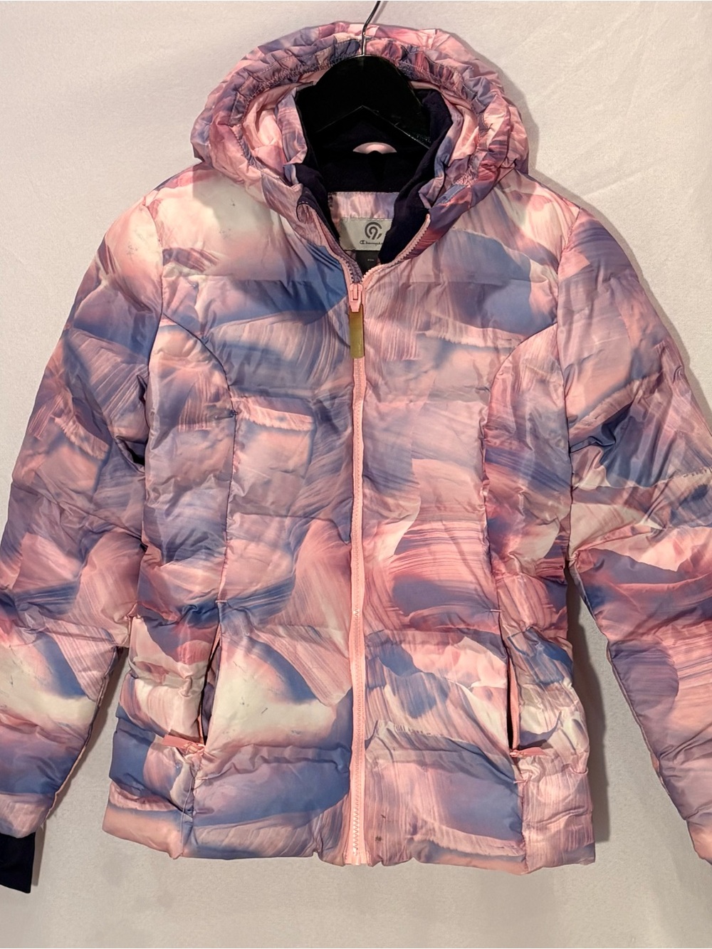 Champion Pink & Purple Watercolor Hooded Puffer Jacket